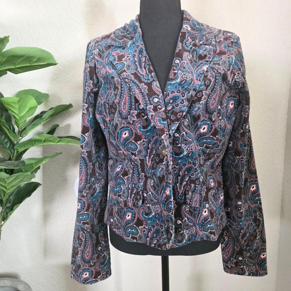 COPPER KEY Brown Blue Pink Paisley Single -breasted Corduroy Blazer XL